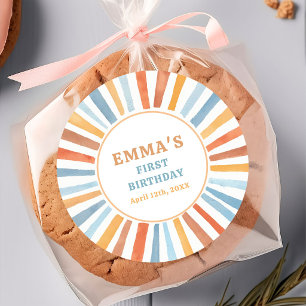 Boho Sunshine Sun Terra Cotta Birthday Classic Round Sticker