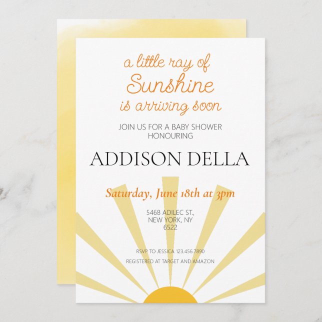 Boho Sunshine Sun Themed Boy Girl Baby Shower Invitation (Front/Back)