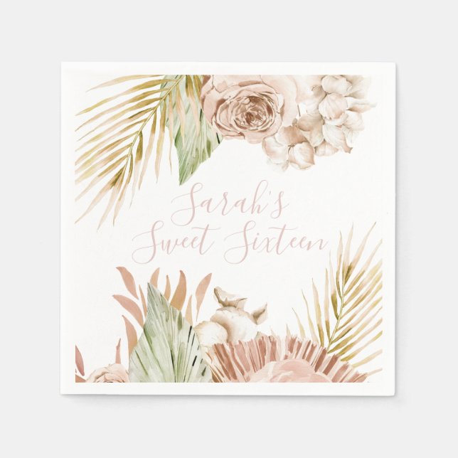 Boho Sweet 16 Birthday Dried Flowers Napkin (Front)