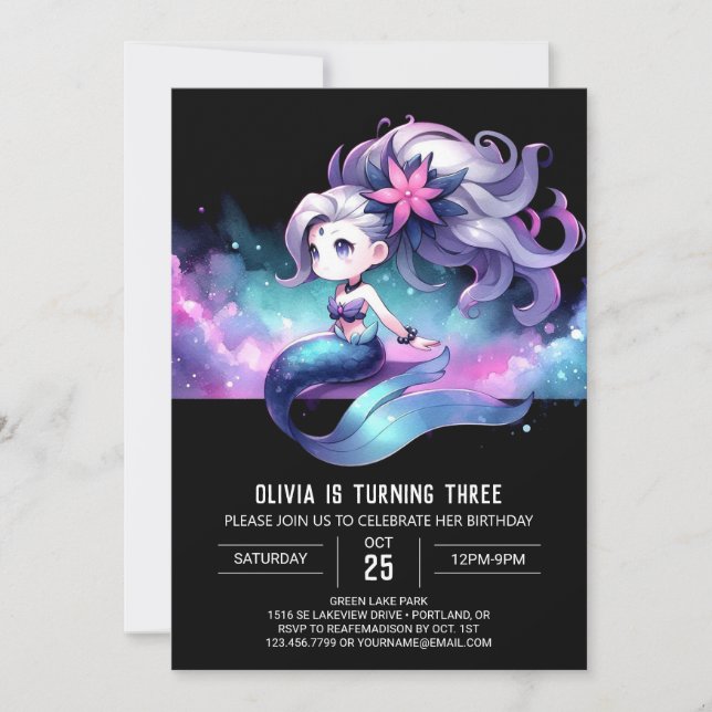 Boho Sweet Mermaid Birthday Invitation (Front)