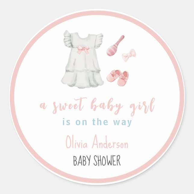 Boho Sweet Pink Girl Outfit Baby Shower  Classic Round Sticker (Front)