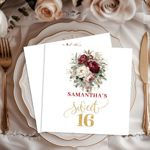 Boho Sweet Sixteen Blush Burgundy Floral Napkins