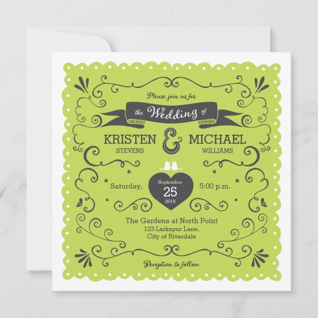 Boho Swirls, Curls, a Banner & Lovebirds Wedding (Front)