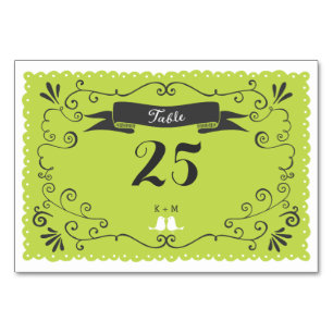 Boho Swirls, Curls, a Banner & Lovebirds Wedding Table Number