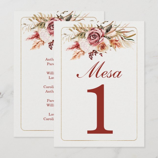 Boho Table Numbers Spanish (Front/Back)