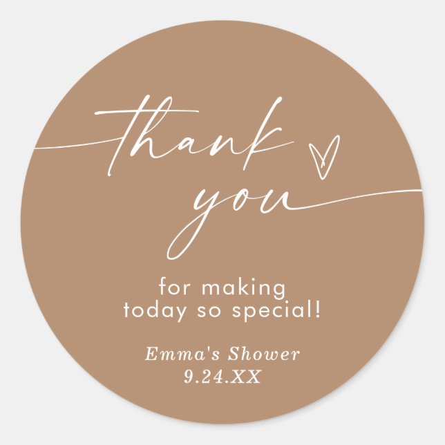Boho Tan Minimalist Thank You Favour Sticker (Front)