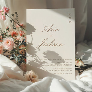 Boho Taupe Calligraphy Modern QR Code Wedding Invitation