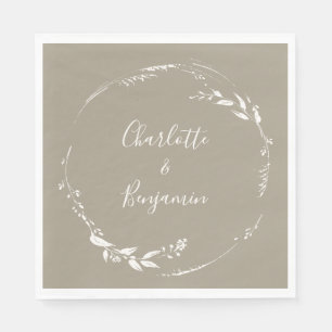 Boho Taupe Floral Wreath Calligraphy Personalized Napkin