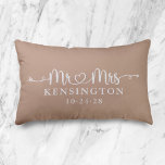 Boho Taupe Script Typography Personalized Mr Mrs Accent Pillow<br><div class="desc">Boho Taupe Neutral Earth Tones Script Wedding Heart Arrows Mr Mrs Throw Pillow personalized with the happy couple's last name, & wedding date! Easy to customize for the perfect gift for weddings, anniversaries, first Christmas, engagement, etc. Please contact us at cedarandstring@gmail.com if you need assistance with the design or matching...</div>