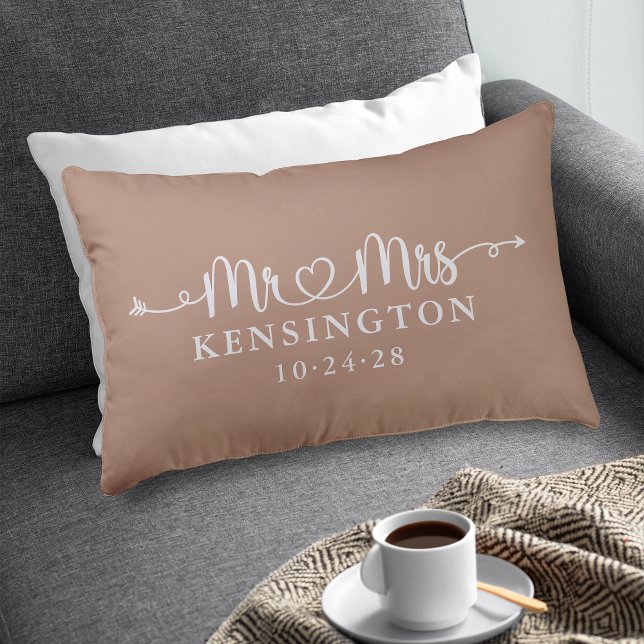 Boho Taupe Script Typography Personalized Mr Mrs Accent Pillow (Boho Taupe Script Typography Personalized Mr Mrs Accent Pillow)