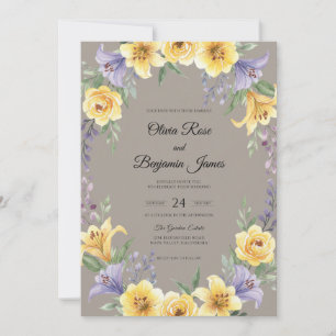 Boho Taupe Yellow Lily Wedding Invitation