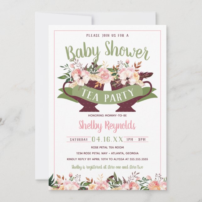 Boho Tea Party Baby Shower Invitation (Front)