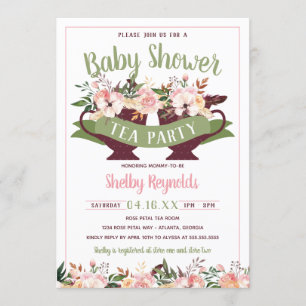 Boho Tea Party Baby Shower Invitation