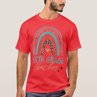 Boho Teach Love Inspire Sixth Grade Teacher Leopar T-Shirt