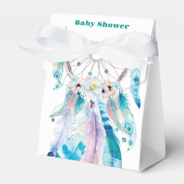 Boho Teal and Purple Dreamcatcher Baby Shower Favor Box (Front Side)