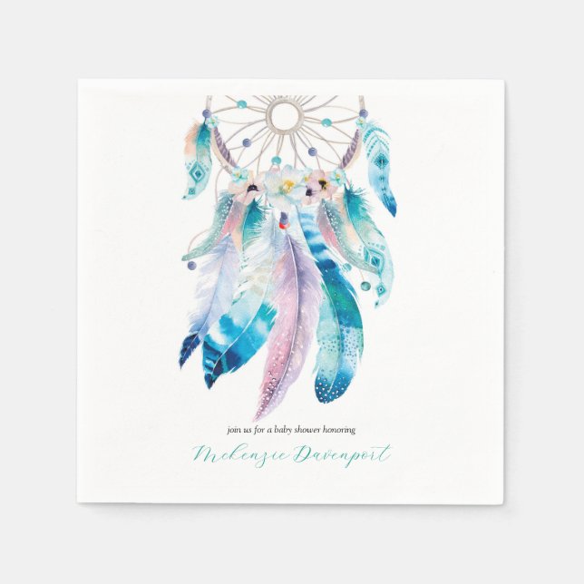 Boho Teal and Purple Dreamcatcher Baby Shower Napkin (Front)