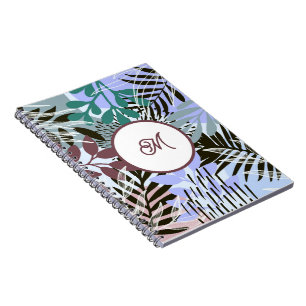 Boho Teal Blue Red Leaves Notebook