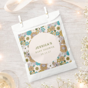 Boho Teal Brown Floral Cute Baby Shower Custom Favour Bag