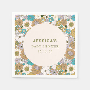 Boho Teal Brown Floral Cute Baby Shower Custom Napkin