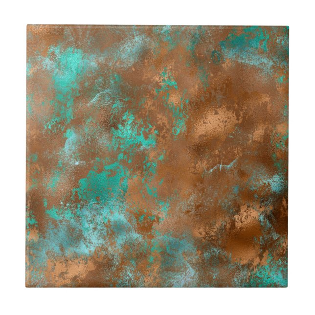 Boho Teal Copper Grunge Tile (Front)