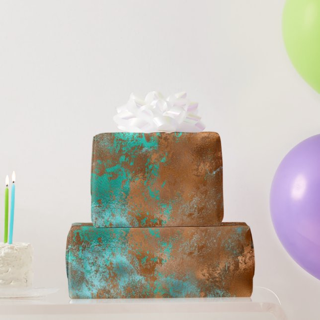 Boho Teal Copper Grunge Wrapping Paper (Party Gifts)