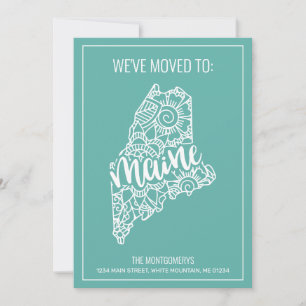 Boho Teal Floral Mandala Maine State Moving Announcement