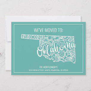 Boho Teal Floral Mandala Oklahoma State Moving Announcement