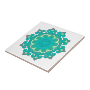 Boho Teal Mandala   Kaleidoscope Winter Snowflake Tile