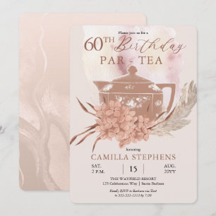 Boho Teapot Hydrangeas Pampas 60th Birthday Party  Invitation