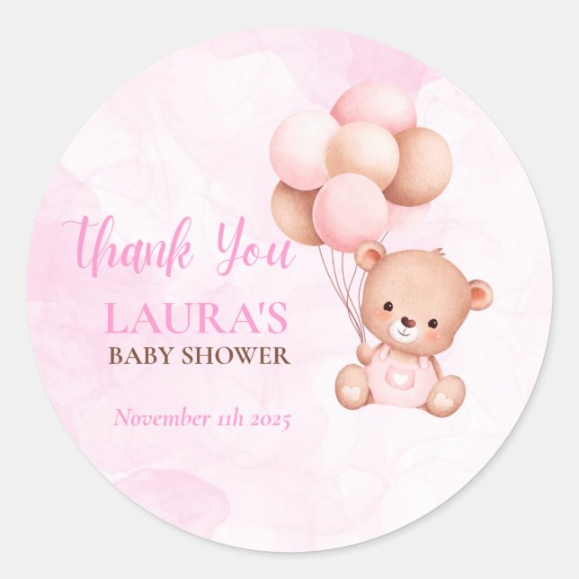 Boho Teddy Bear Baby Shower  Classic Round Sticker (Front)