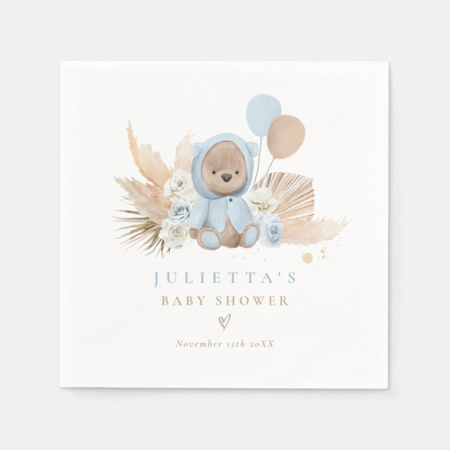 Boho Teddy Bear Baby Shower Decorations Napkin (Front)