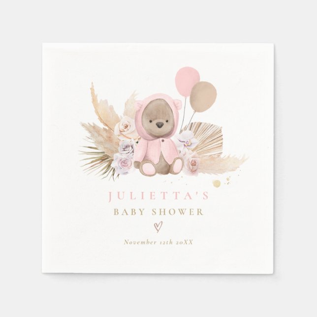 Boho Teddy Bear Baby Shower Decorations Napkins (Front)