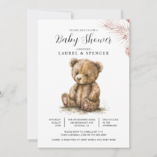 Boho Teddy Bear Baby Shower Invitation