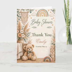 Boho Teddy Bear Baby Shower Thank You Card