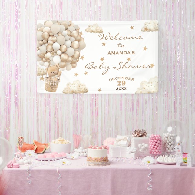 Boho Teddy Bear Balloons Baby Shower Welcome Banner (Party)