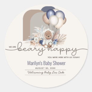 Boho Teddy Bear & Balloons Bearly Wait Baby Shower Classic Round Sticker