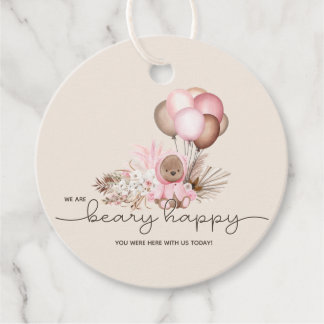 Boho Teddy Bear & Balloons Bearly Wait Baby Shower Favour Tags