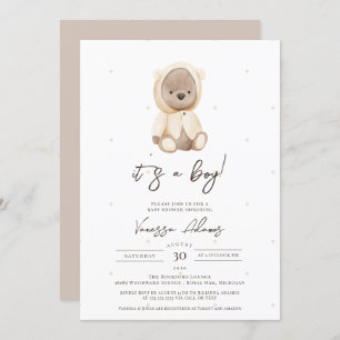 boho teddy bear bearly wait baby boy shower invitation