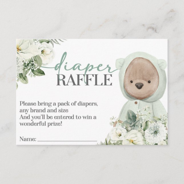 Boho Teddy Bear Bearly Wait Baby Diaper Raffle Enclosure Card (Front)
