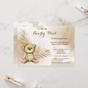 Boho Teddy Bear Bearly Wait Baby Shower Invitation
