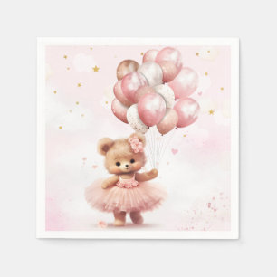 Boho Teddy Bear Bearly Wait Pink Girl Baby Shower  Napkin