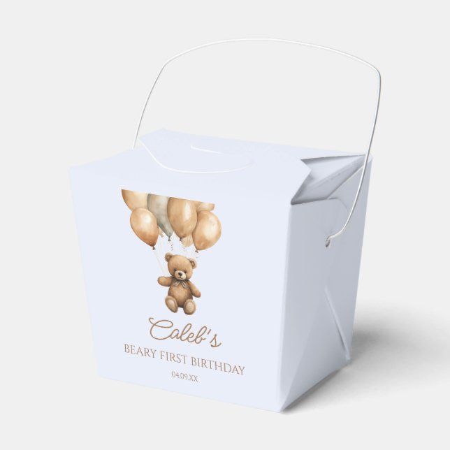 Boho Teddy Bear Beary First Birthday Party Favor Box (Front Side)