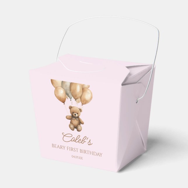 Boho Teddy Bear Beary First Birthday Party Favor Box (Front Side)