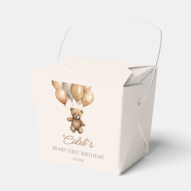 Boho Teddy Bear Beary First Birthday Party Favor Box (Front Side)