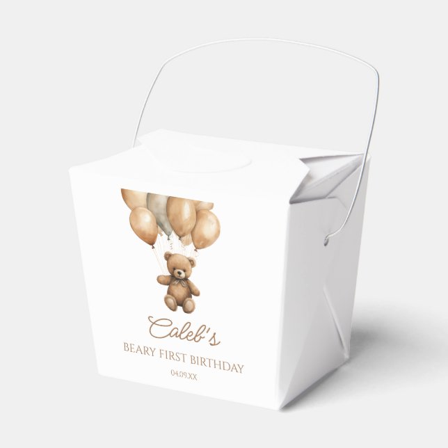 Boho Teddy Bear Beary First Birthday Party Favor Box (Front Side)
