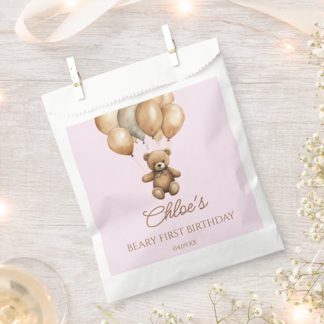 Boho Teddy Bear Beary First Birthday Party Favour Bag (Clipped)