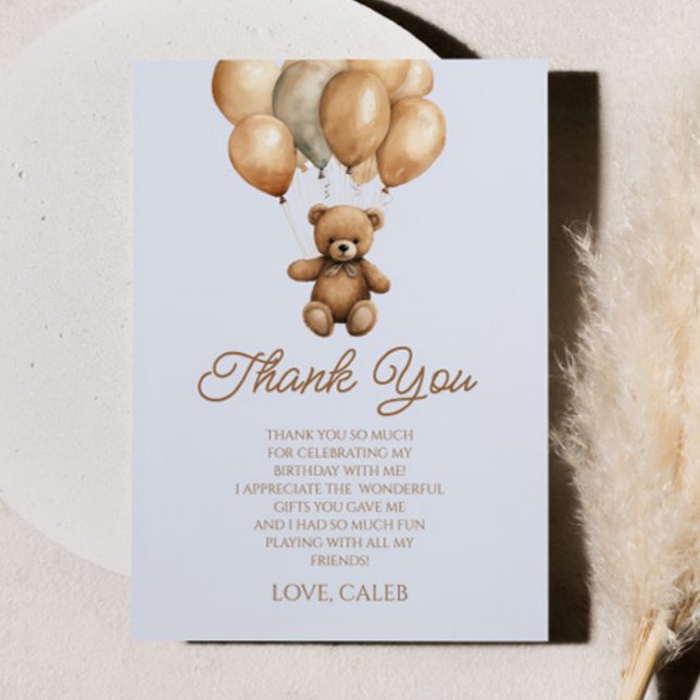 Boho Teddy Bear Beary First Birthday Party Thank You Card (Creator Uploaded)