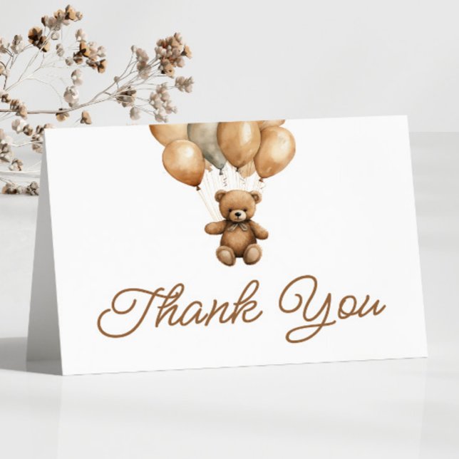 Boho Teddy Bear Beary First Birthday Party Thank You Card (Creator Uploaded)