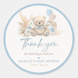 Boho Teddy Bear Blue Bearly Wait Baby Shower Favou Classic Round Sticker