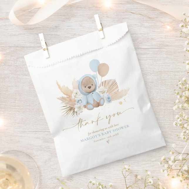 Boho Teddy Bear Blue Bearly Wait Baby Shower Gift  Favour Bag (Clipped)